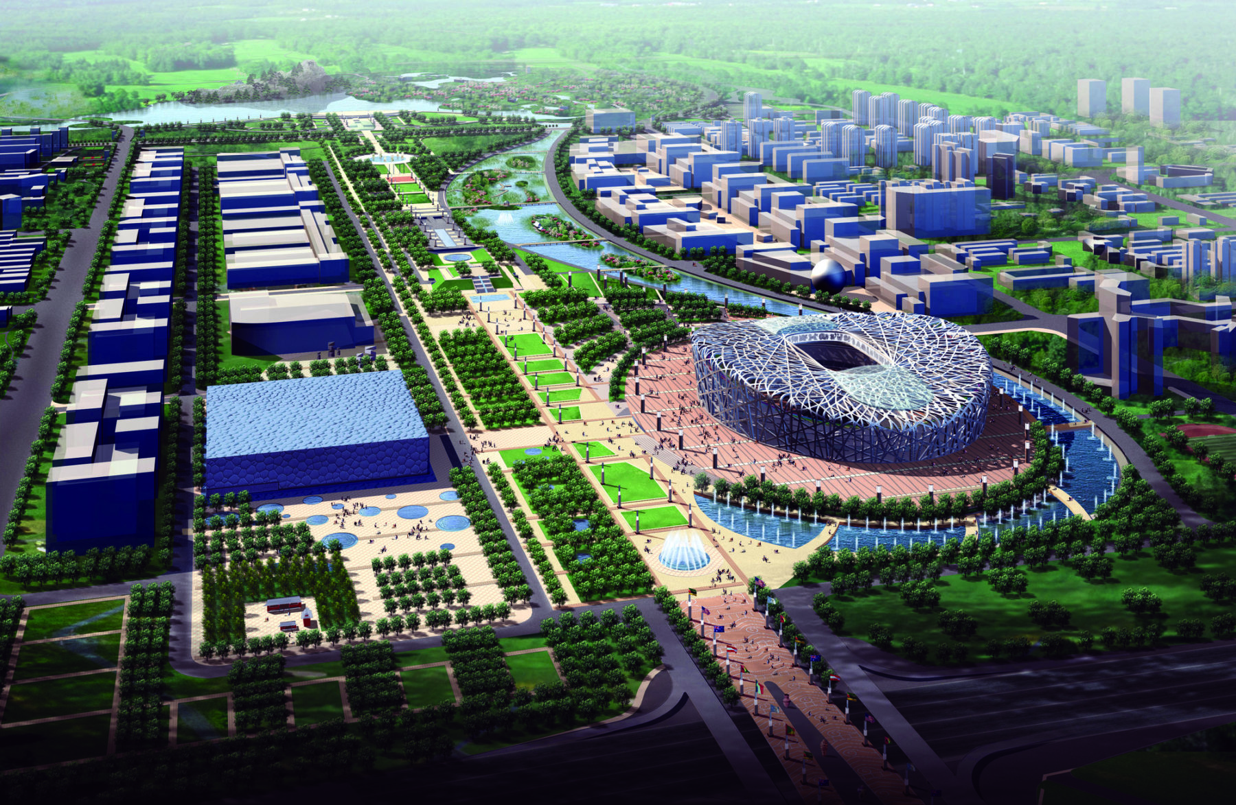 rendering of olympic stadium and surrounding area