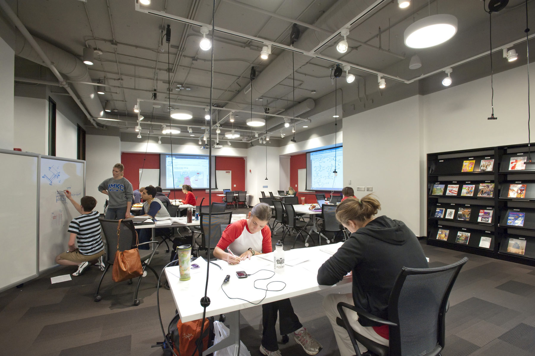 people working in library