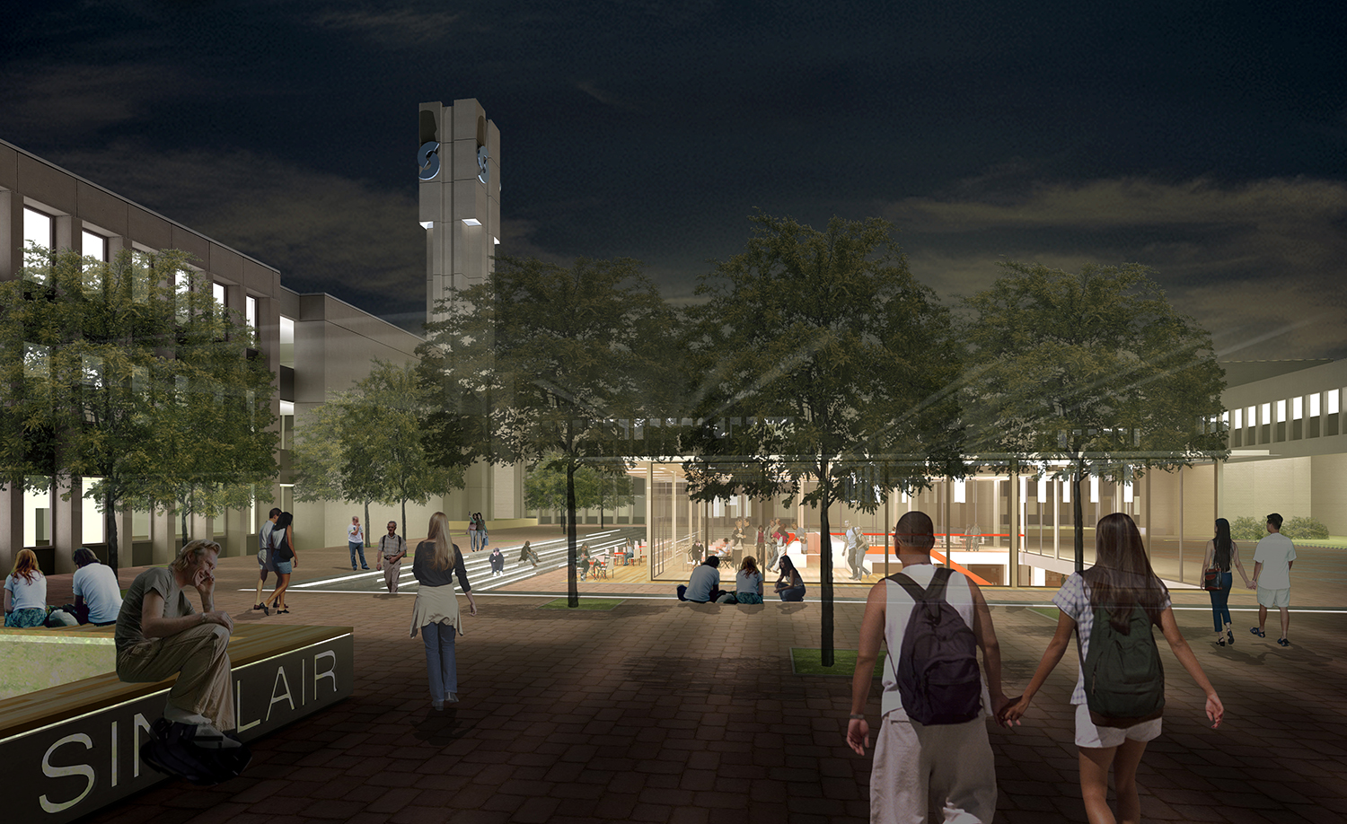 rendering of campus at night