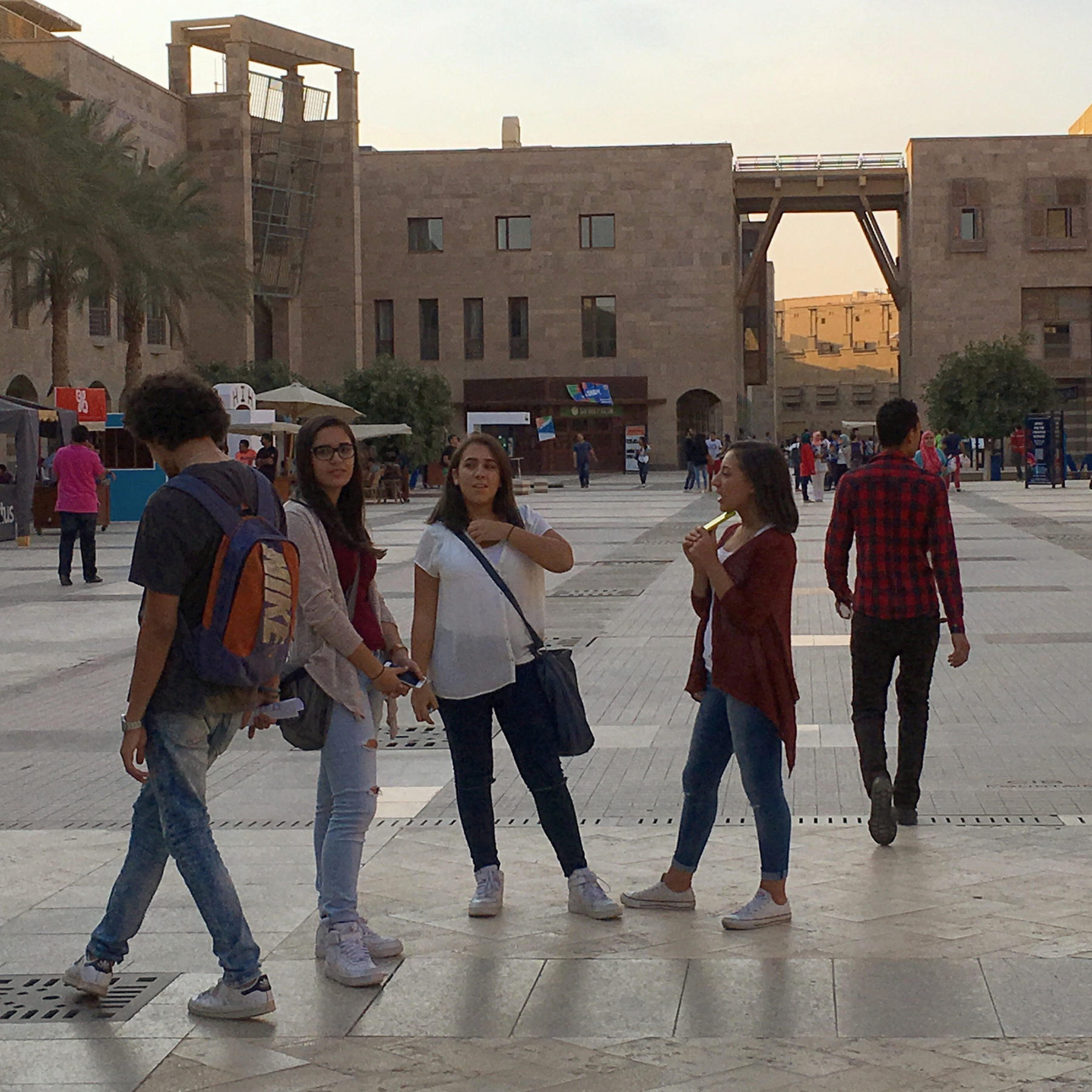 photo of students in a town square