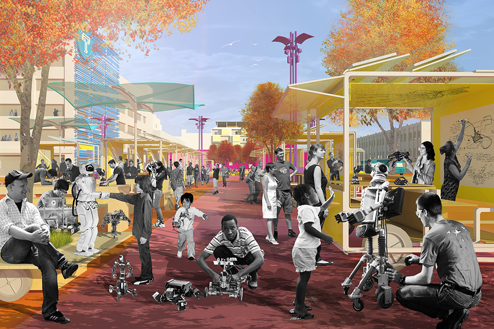 rendering of lively street