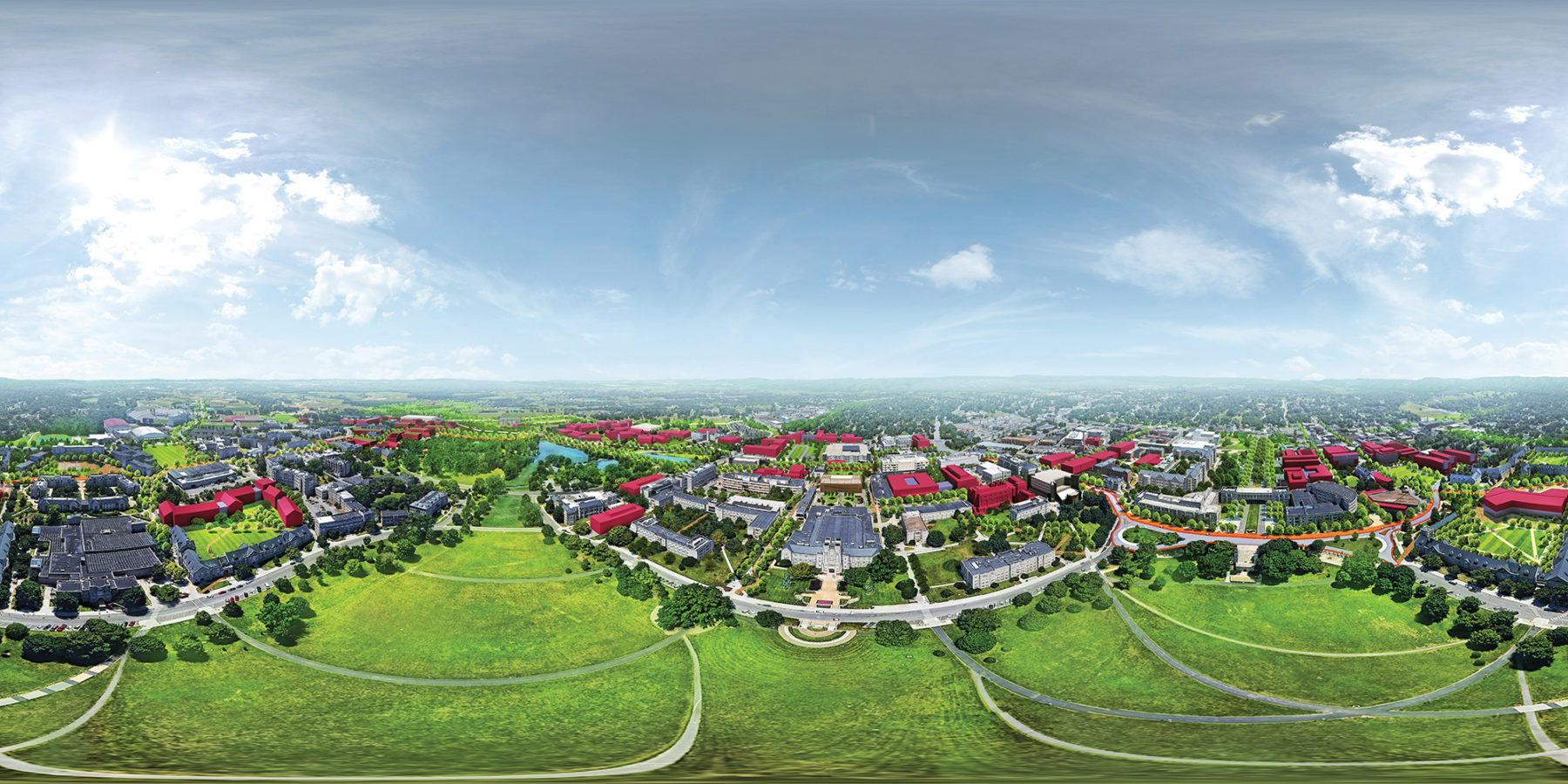 Slightly distorted two dimensional image of campus master plan