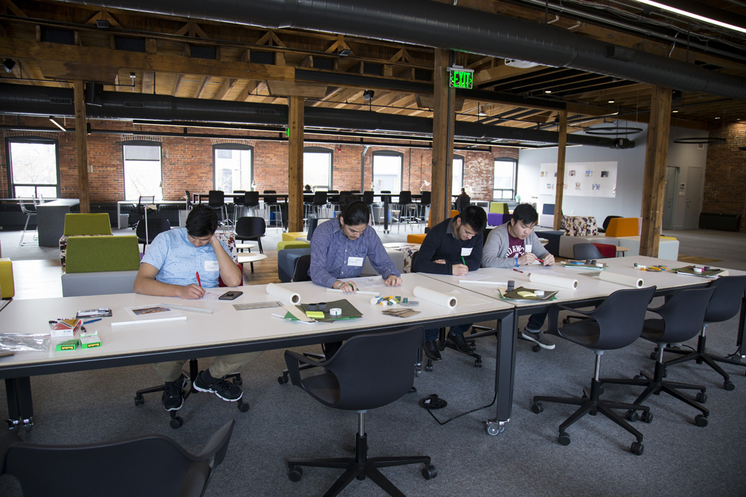 people working at a table