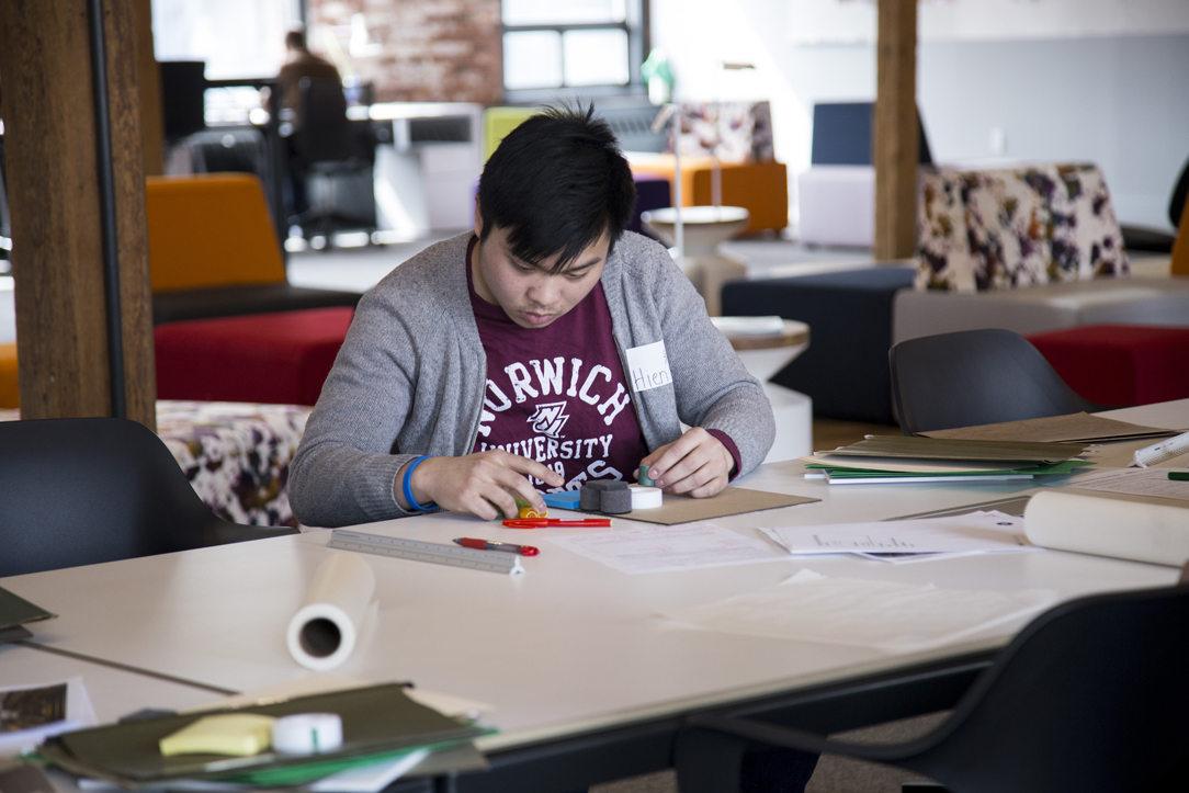 people working at a table