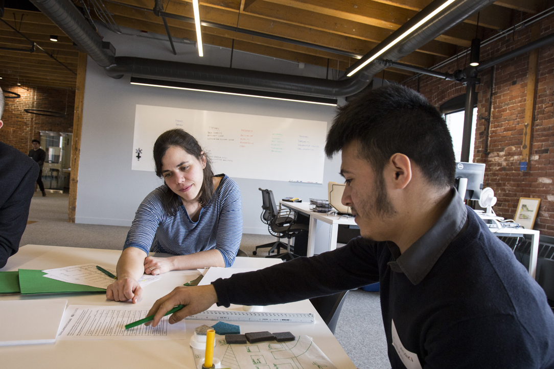 people working at a table