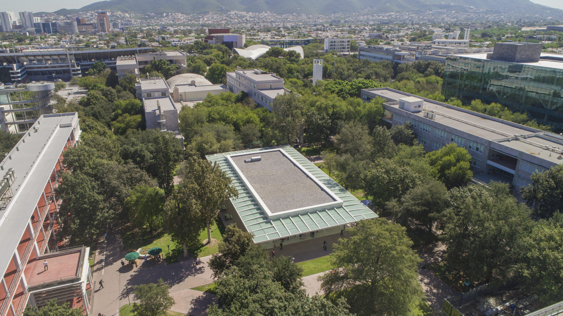 overhead view of a building's roof