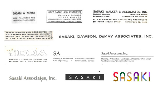 A collage of Sasaki's different logos throughout the firm's history