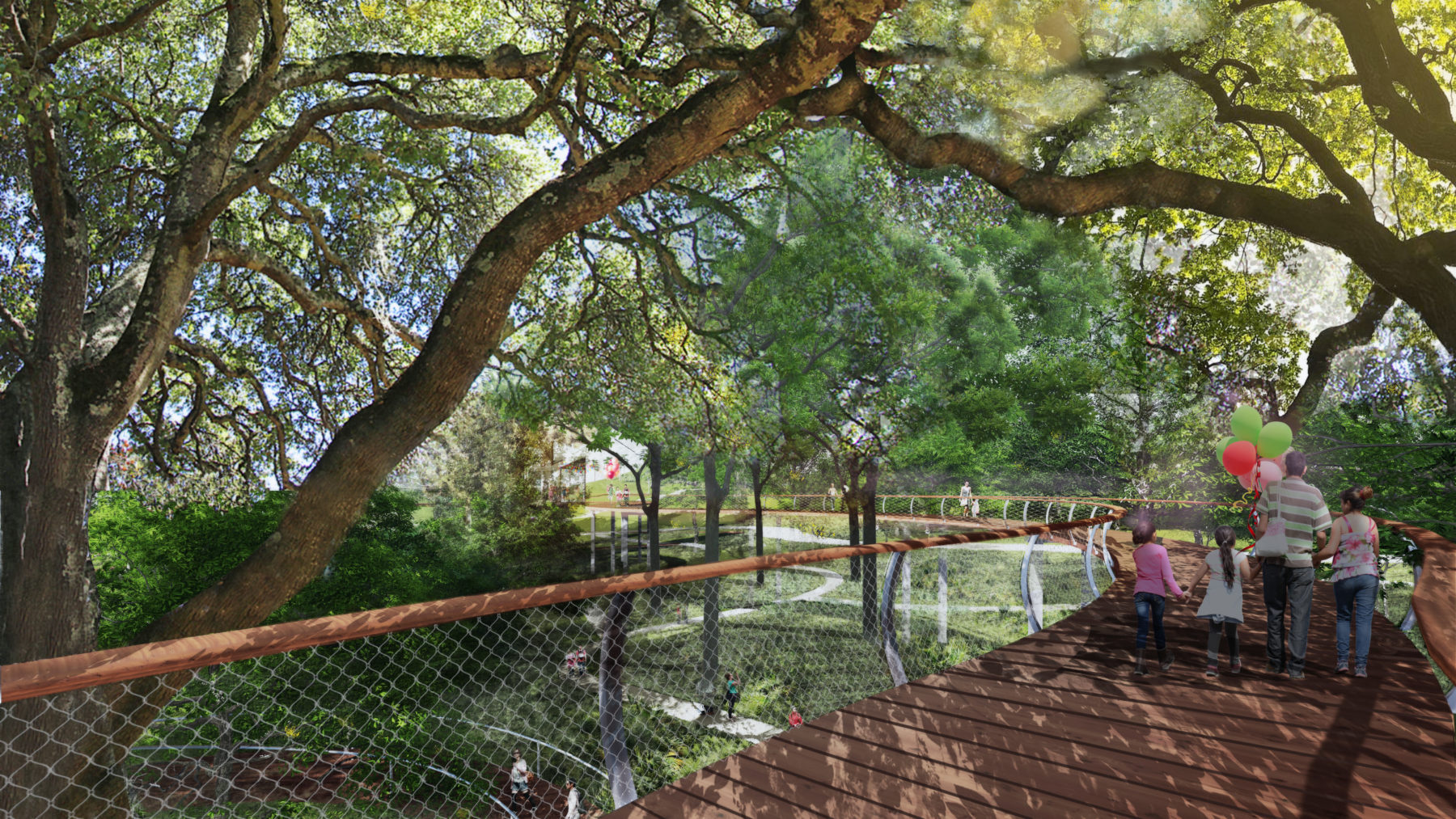 Rendering of densely shaded grove of live oak trees