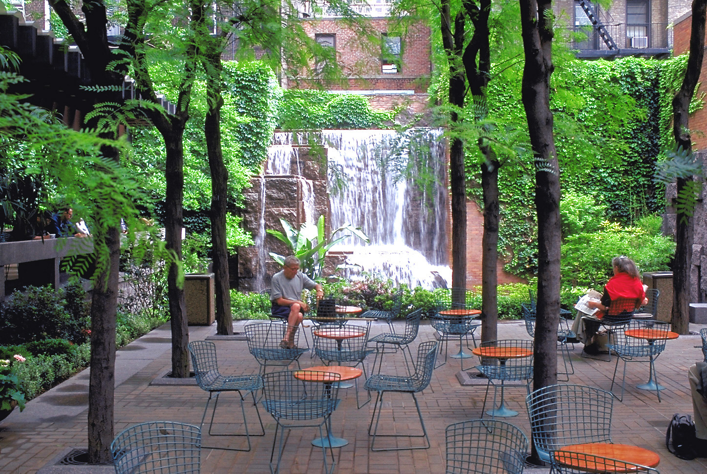 tables in a plaza