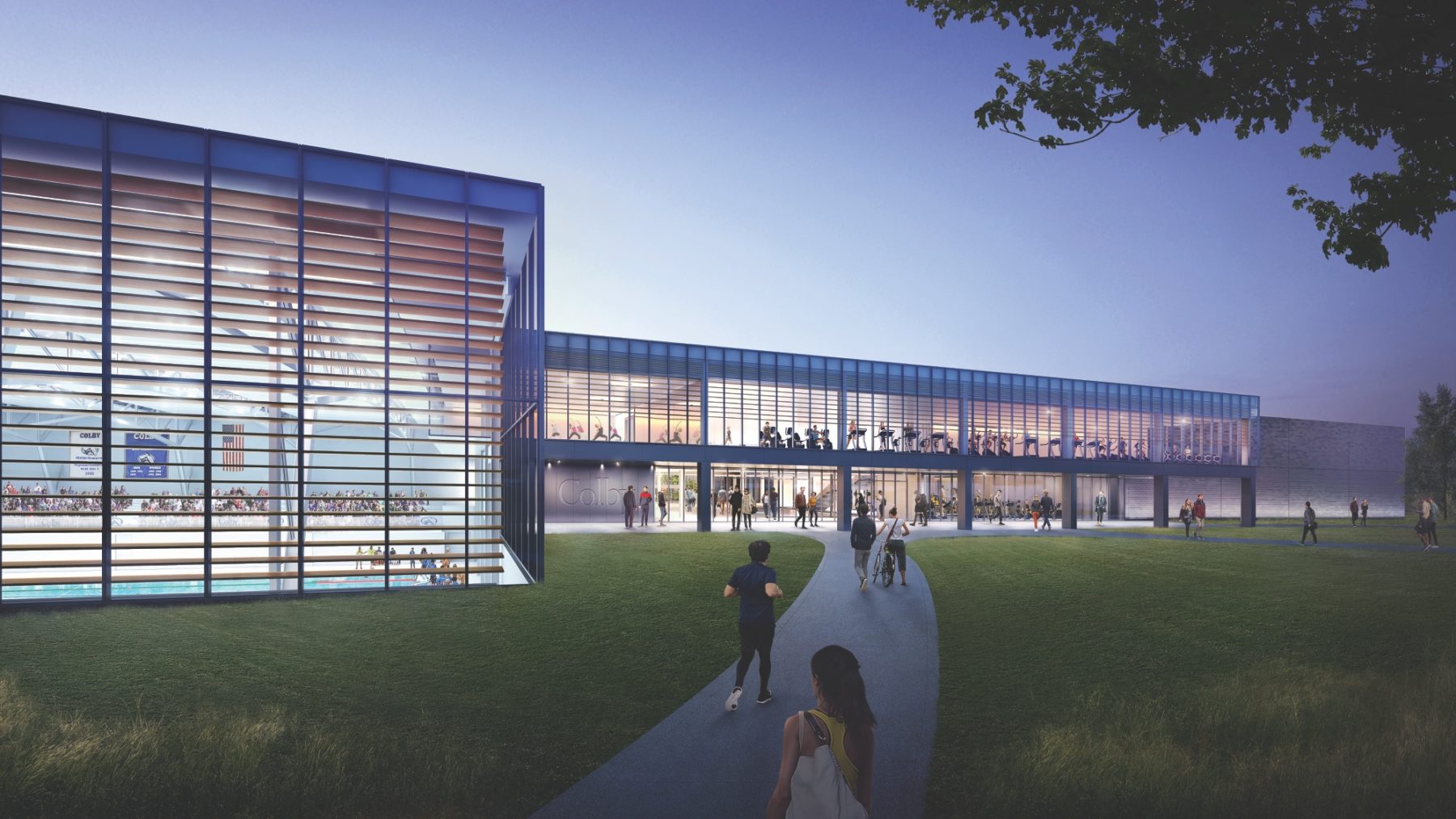 A rendering of the exterior of Colby College's athletics center
