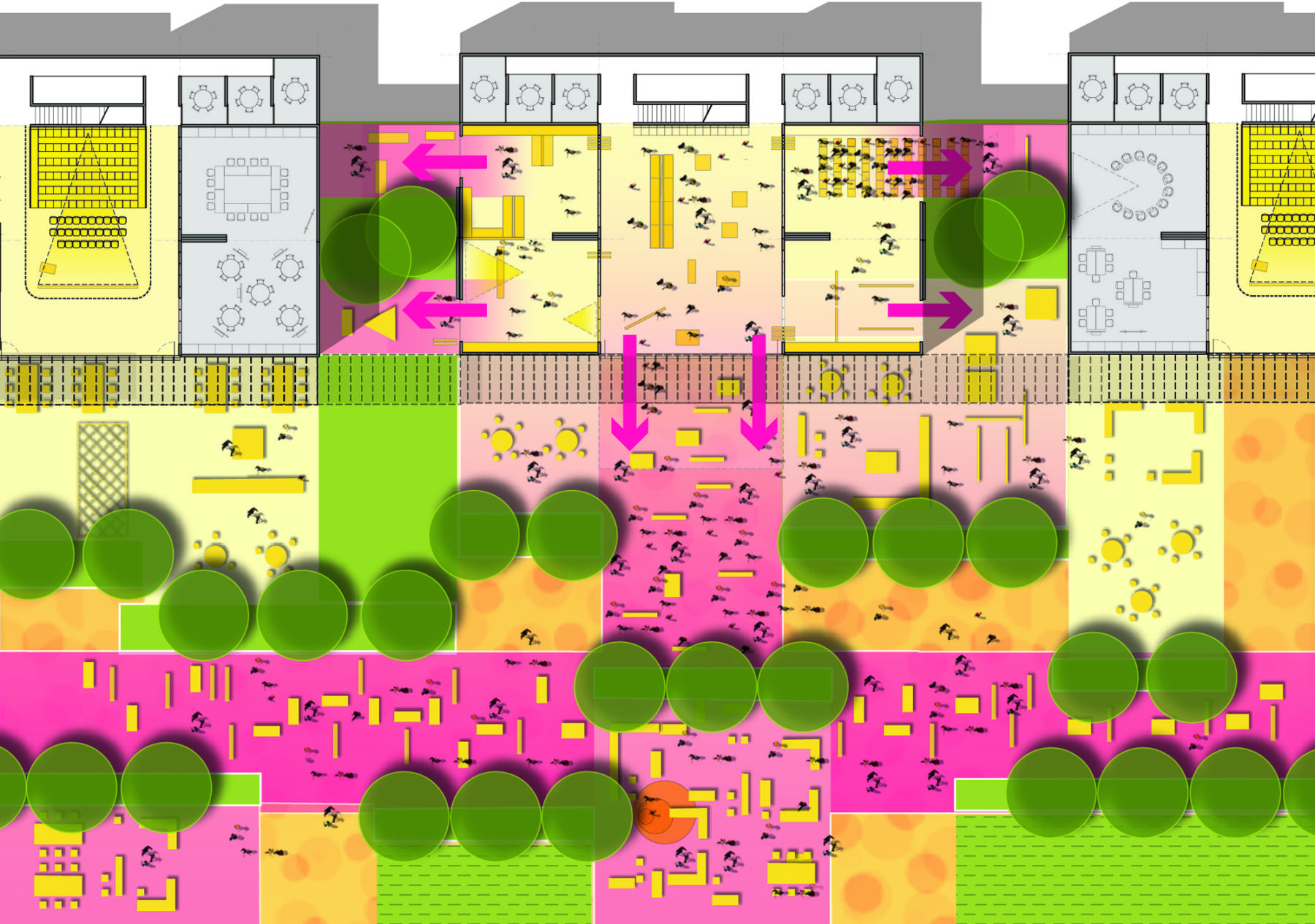 Diagram of planned student foot traffic throughout the proposed campus layout