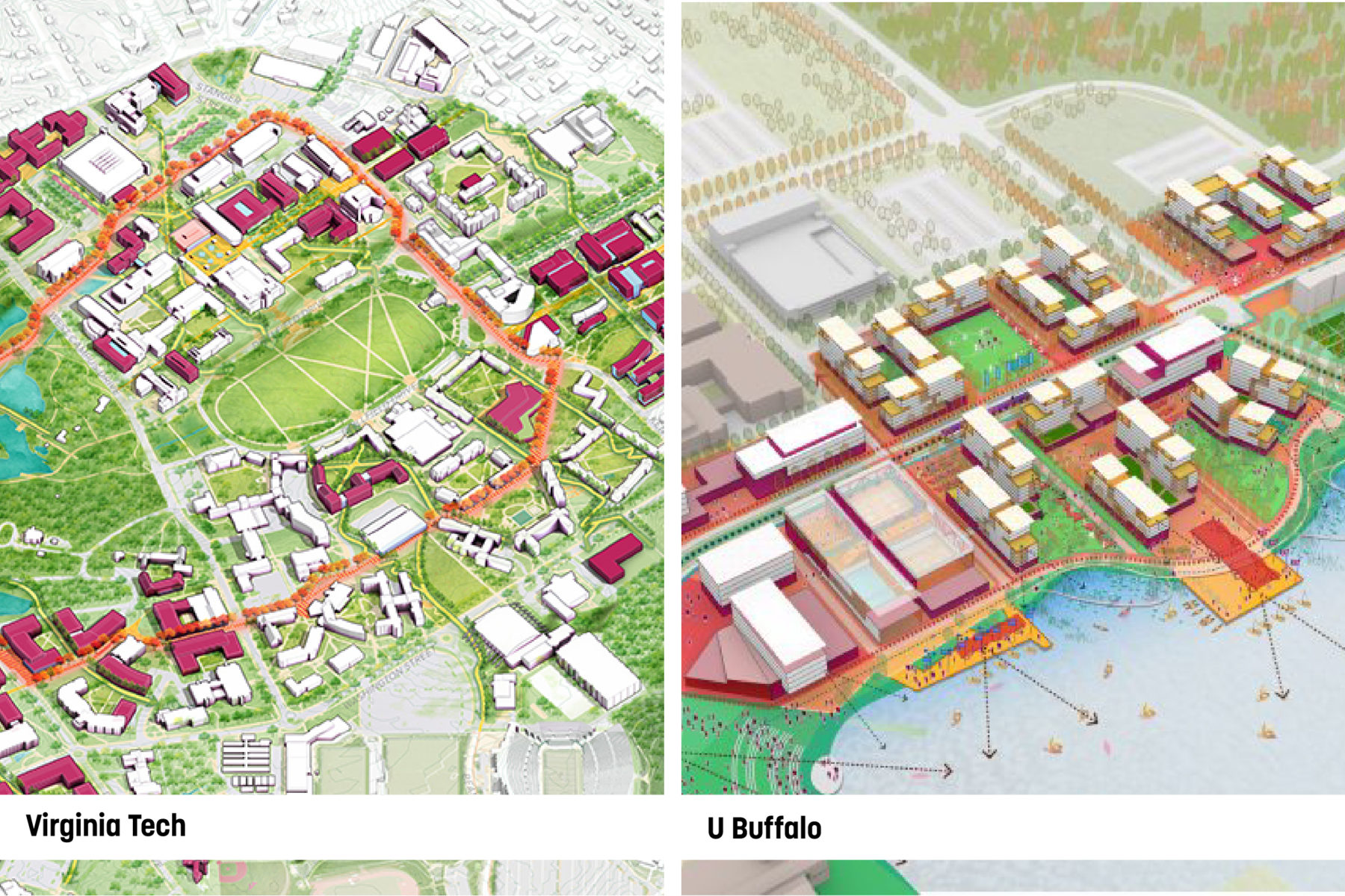 Plans for The Virginia Tech Campus Master Plan and the University at Buffalo, Housing Master Plan (North Campus)