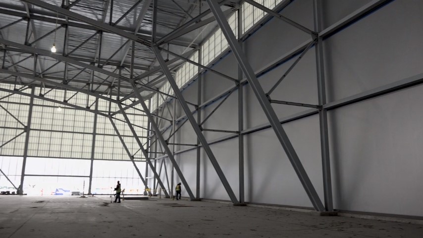 Photo of interior of under construction Colby athletic complex