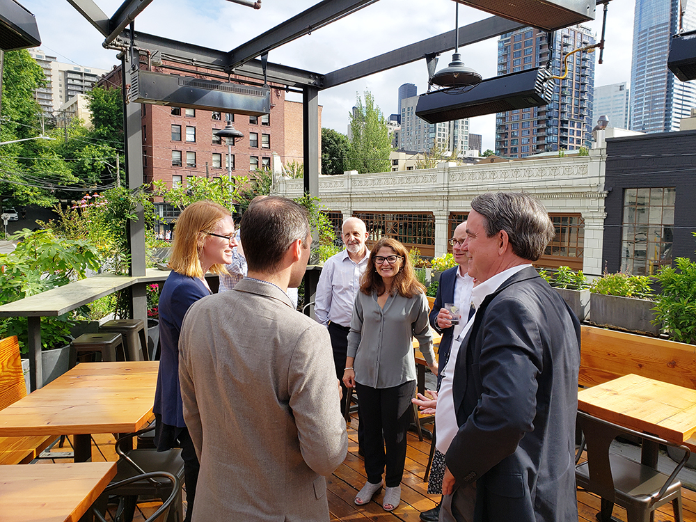 A group gathered on a deck