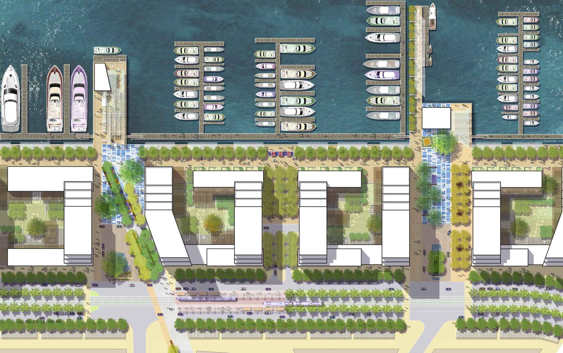 aerial rendering of Marina District Detailed Master Plan