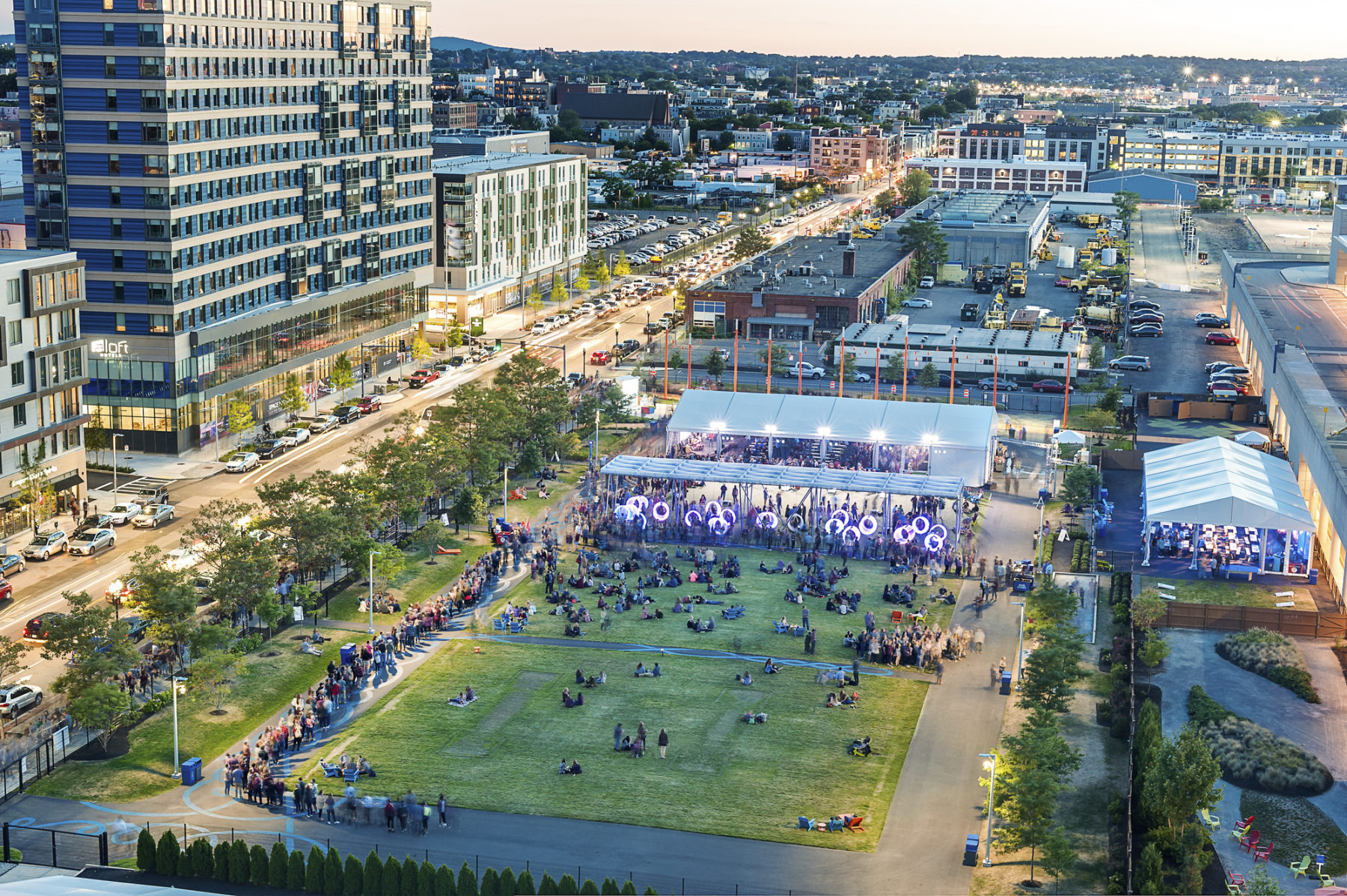 the lawn on d at night from the sky