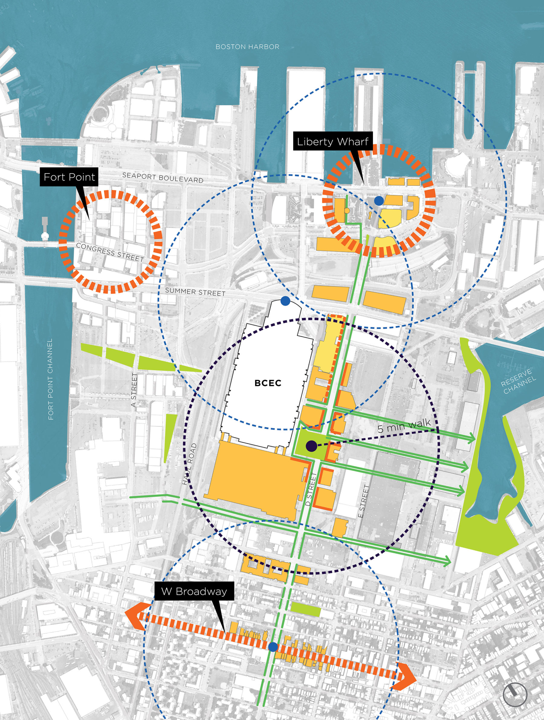 Plan diagram of the major nodes in the corridor