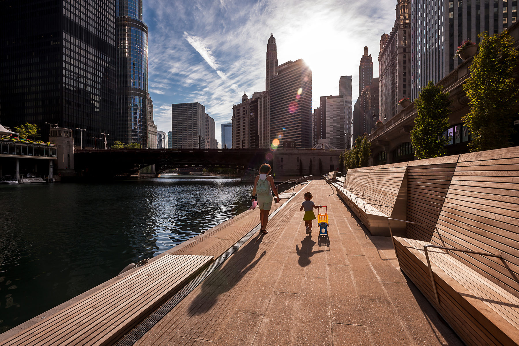 Image of people walking on chicago riverwalk