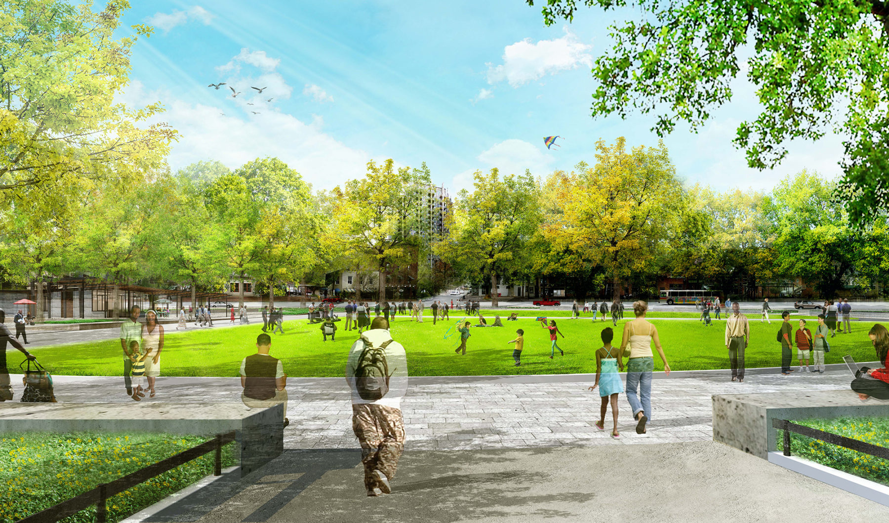 Rending of Moore Square's green center