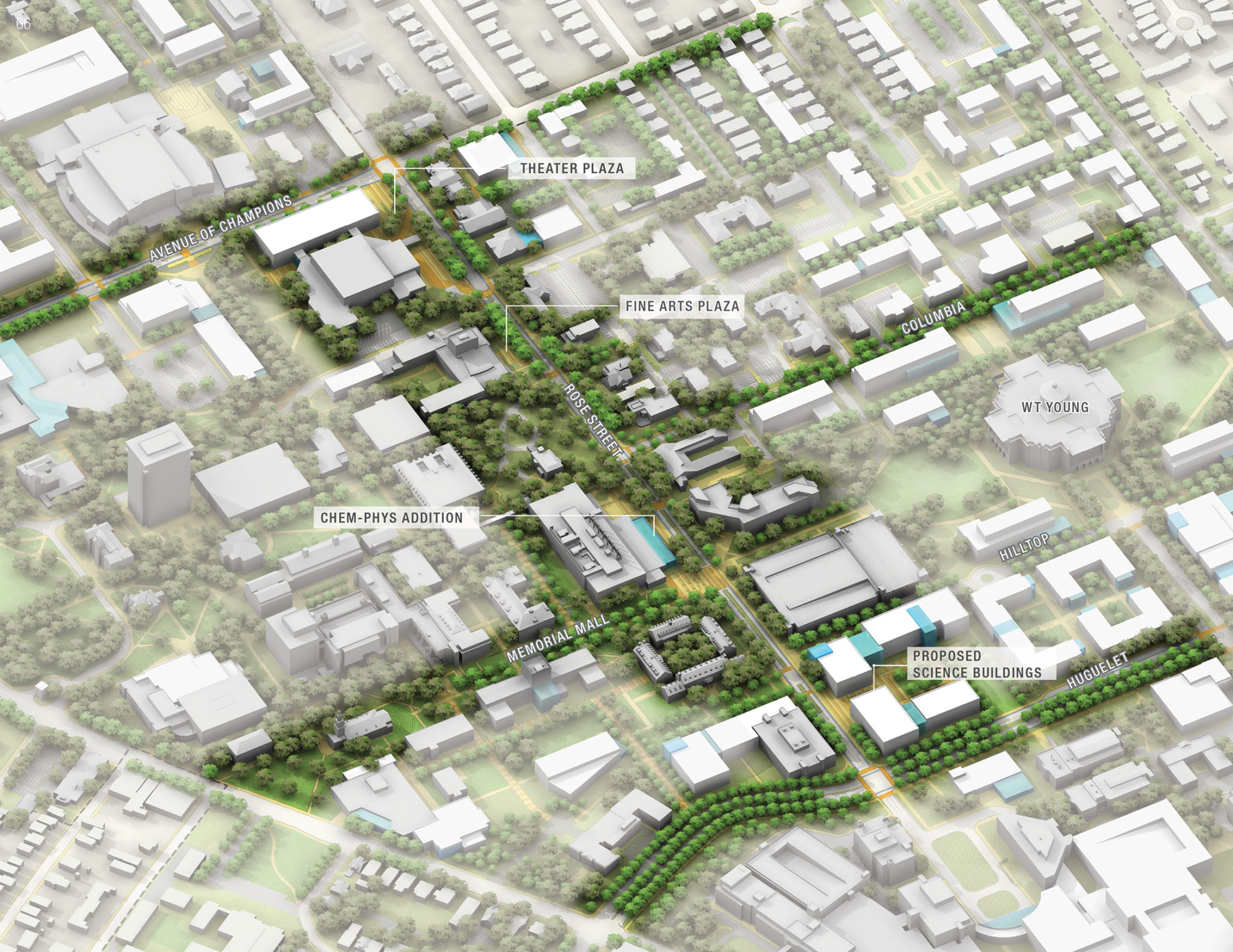 Aerial axon of the Rose Street corridor on campus