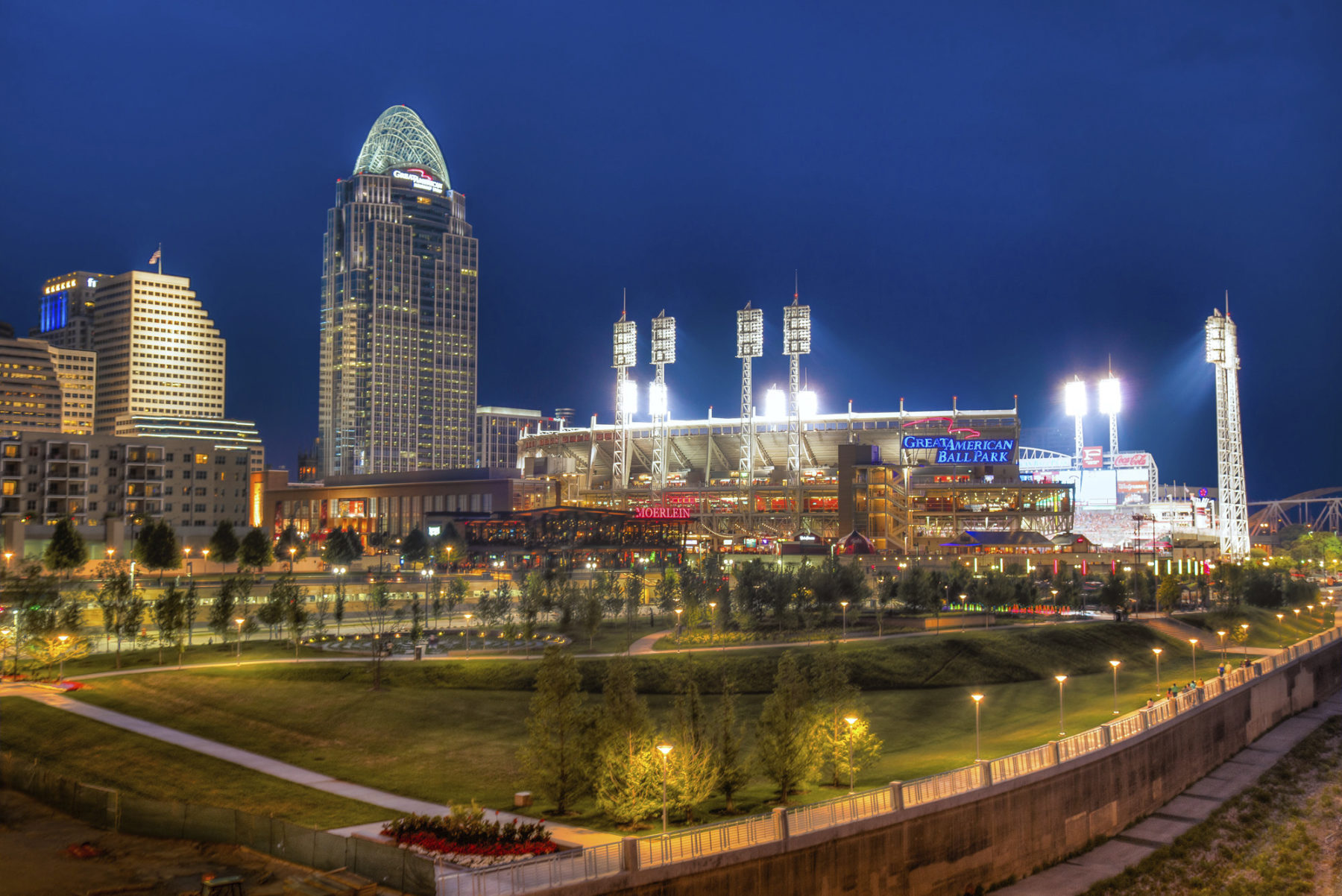 View of the Great American Ball Park at night