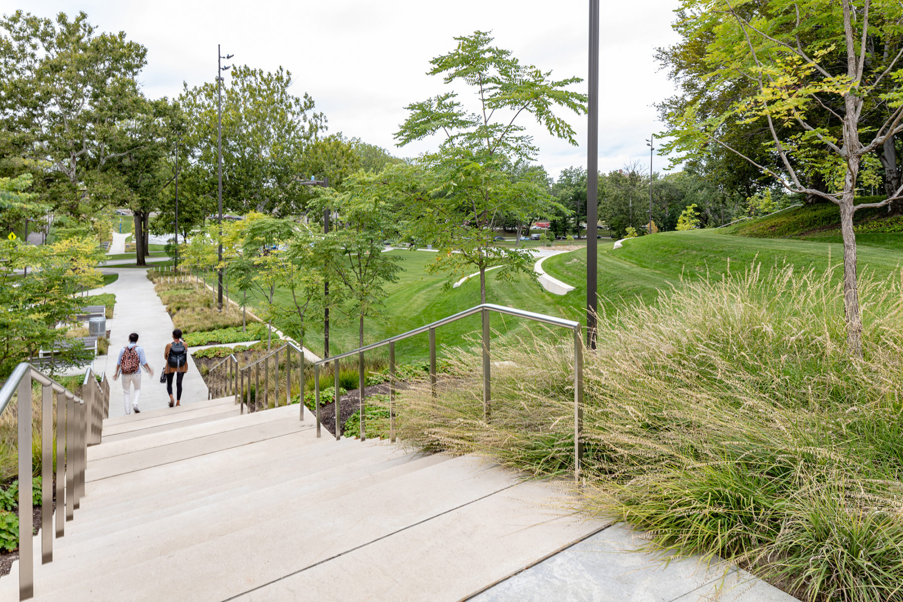 outdoor staircase looking down across greenway