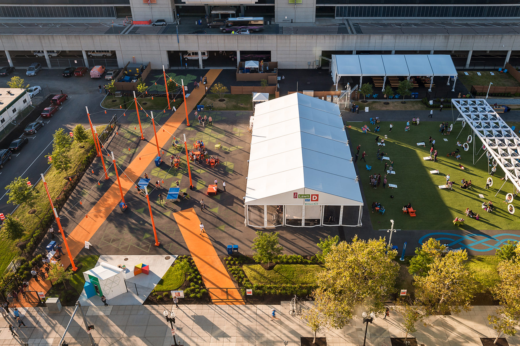 Aerial photo of the Lawn on D in the daytime