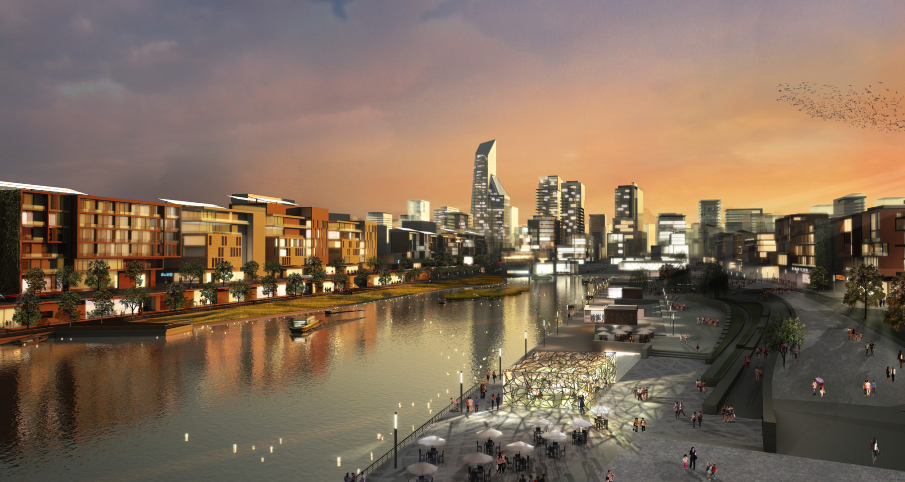 Rendering of the district at sunset