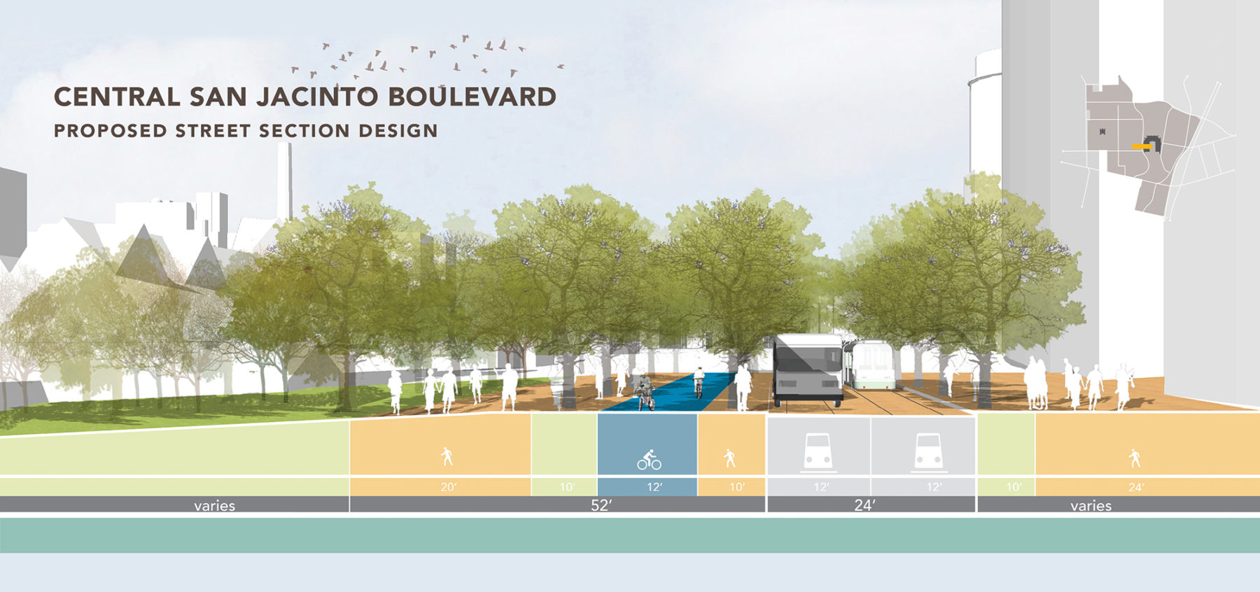 Street section of proposed design for Central San Jancinto Boulevard