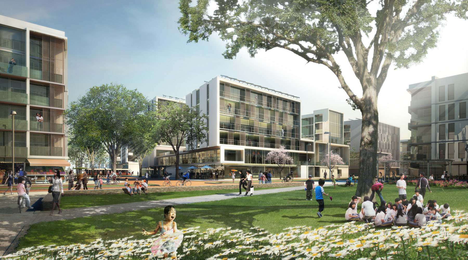 Rendering of people in an open green space