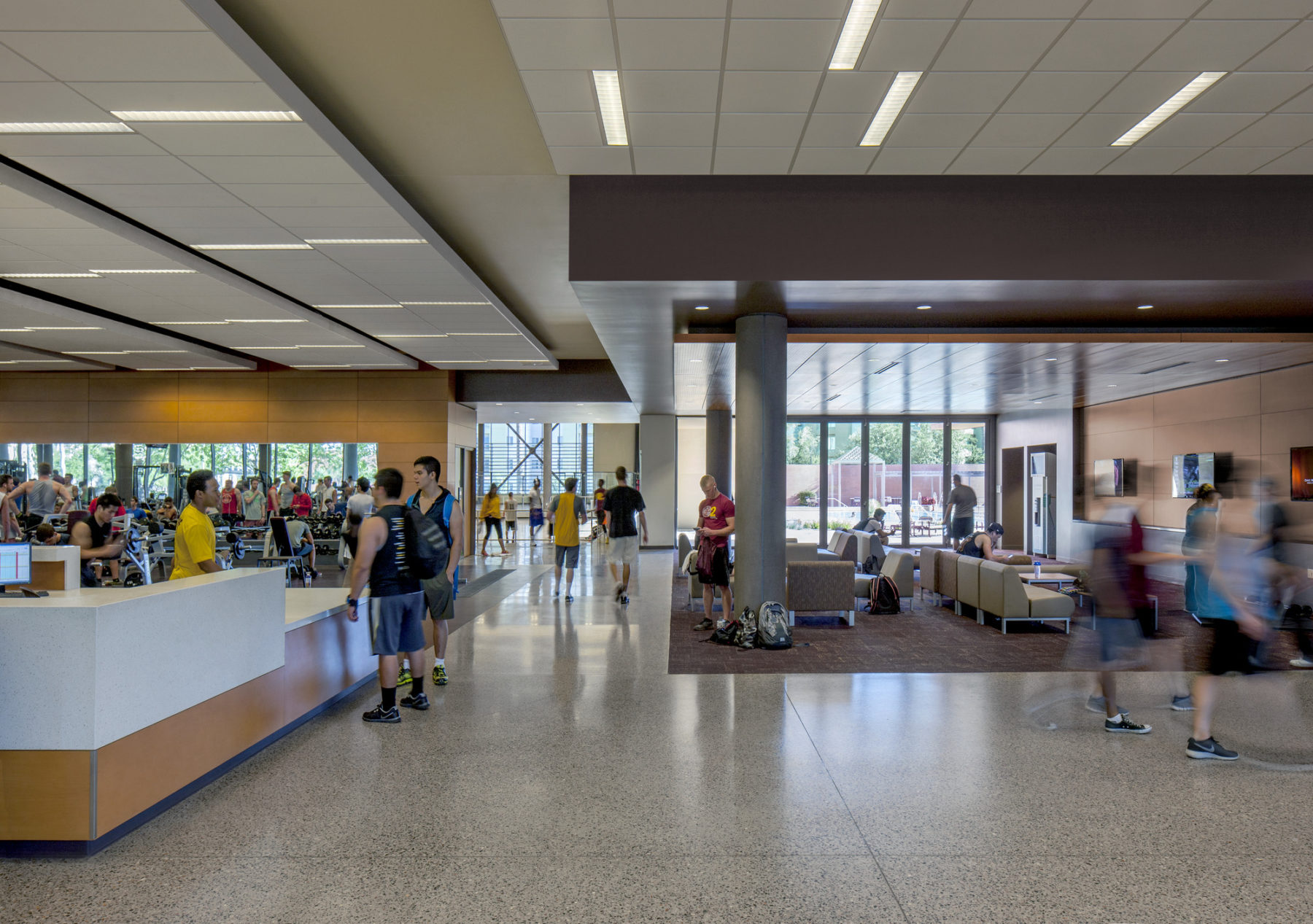 Students in the complex lobby