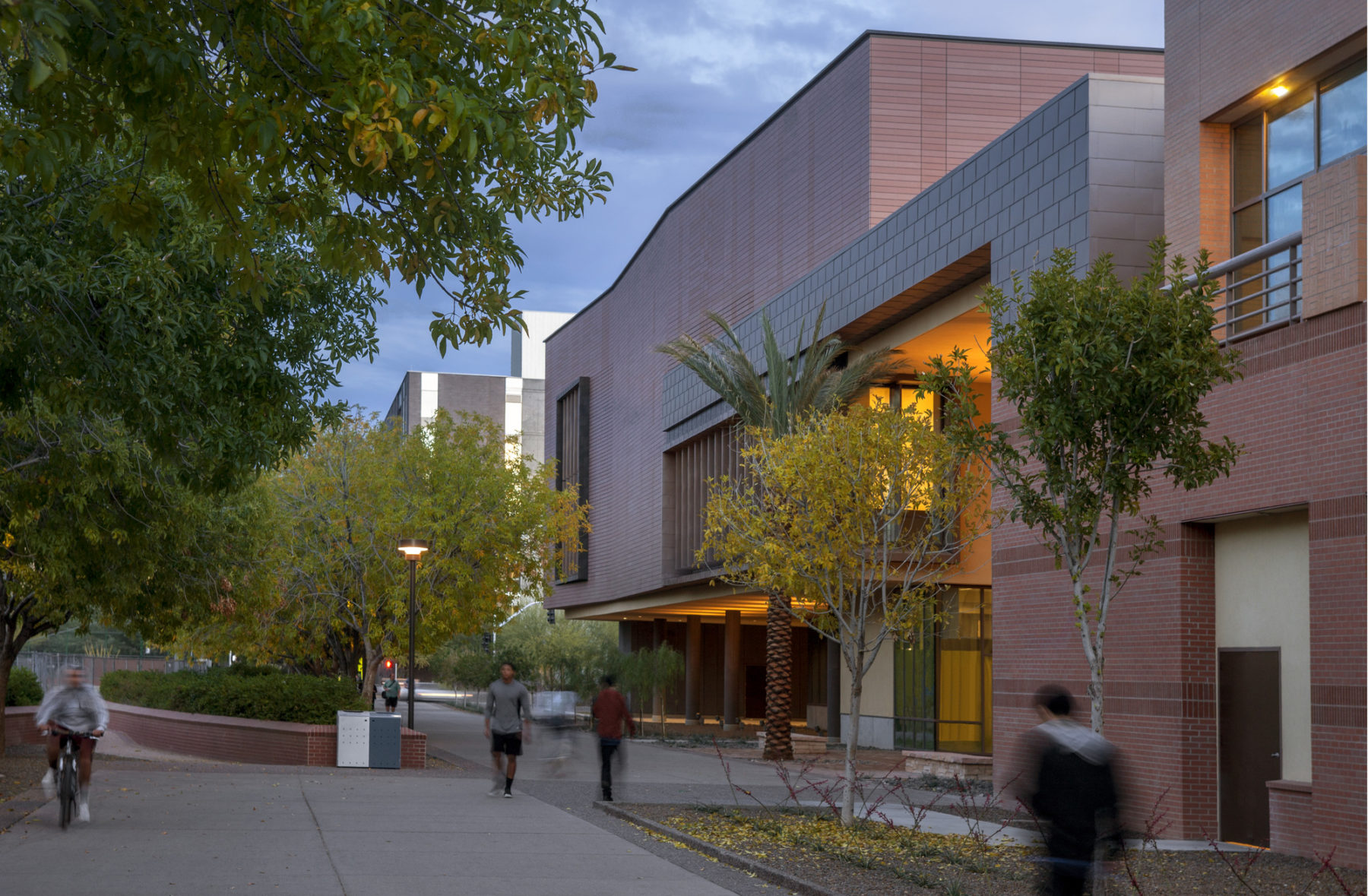 Facade of the building at dusk