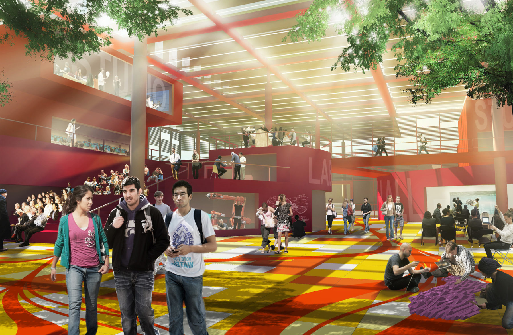 rendering of people moving through design center