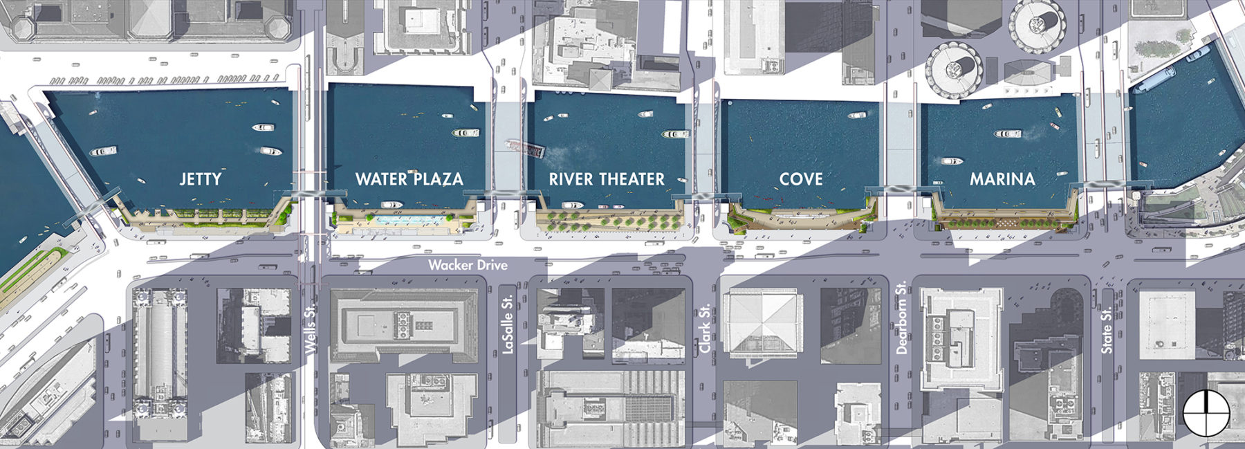 Overhead diagram of chicago riverwalk