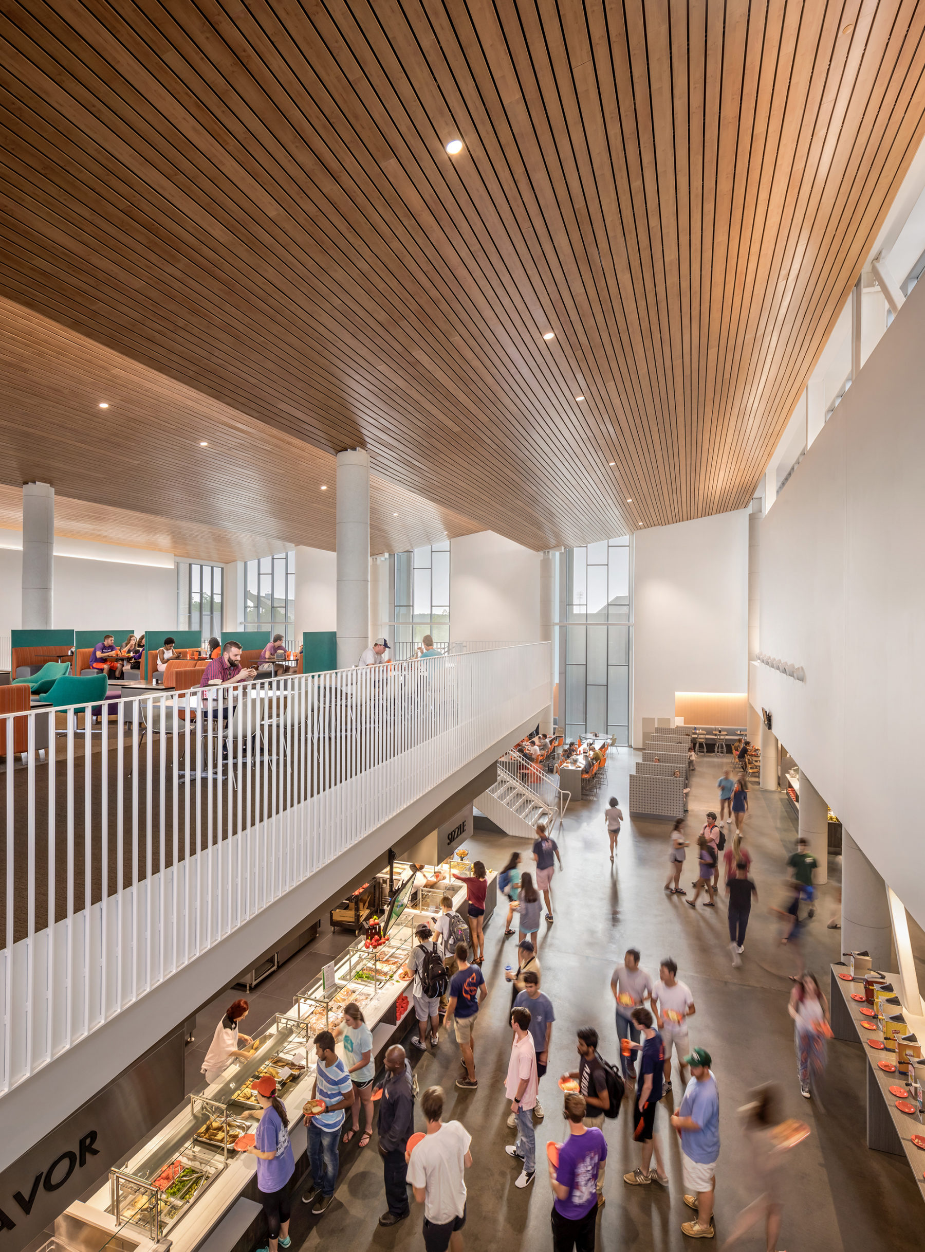 two stories of dining area with people