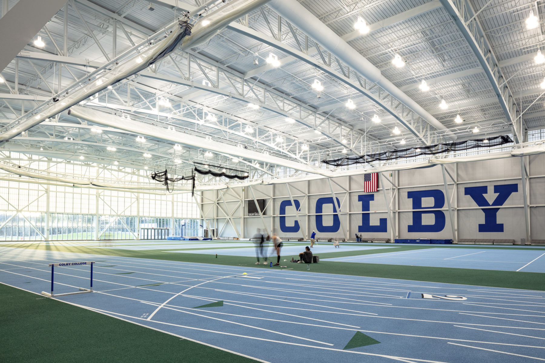 interior photo of field house, large letters that spell Colby adorn the walls