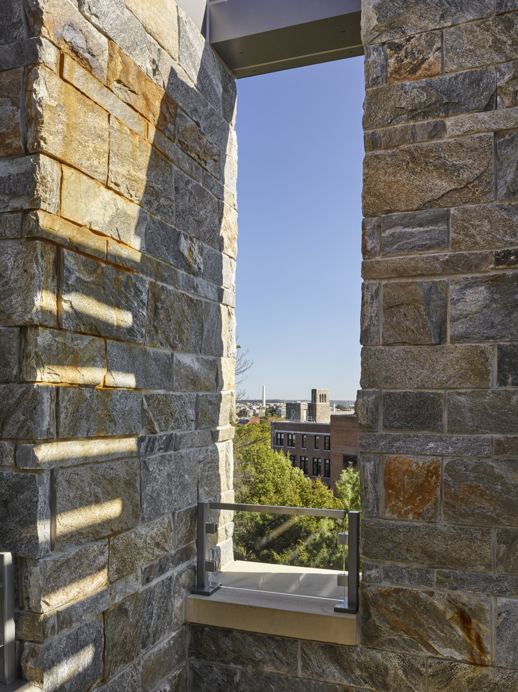 Stone terrace looking out towards the city