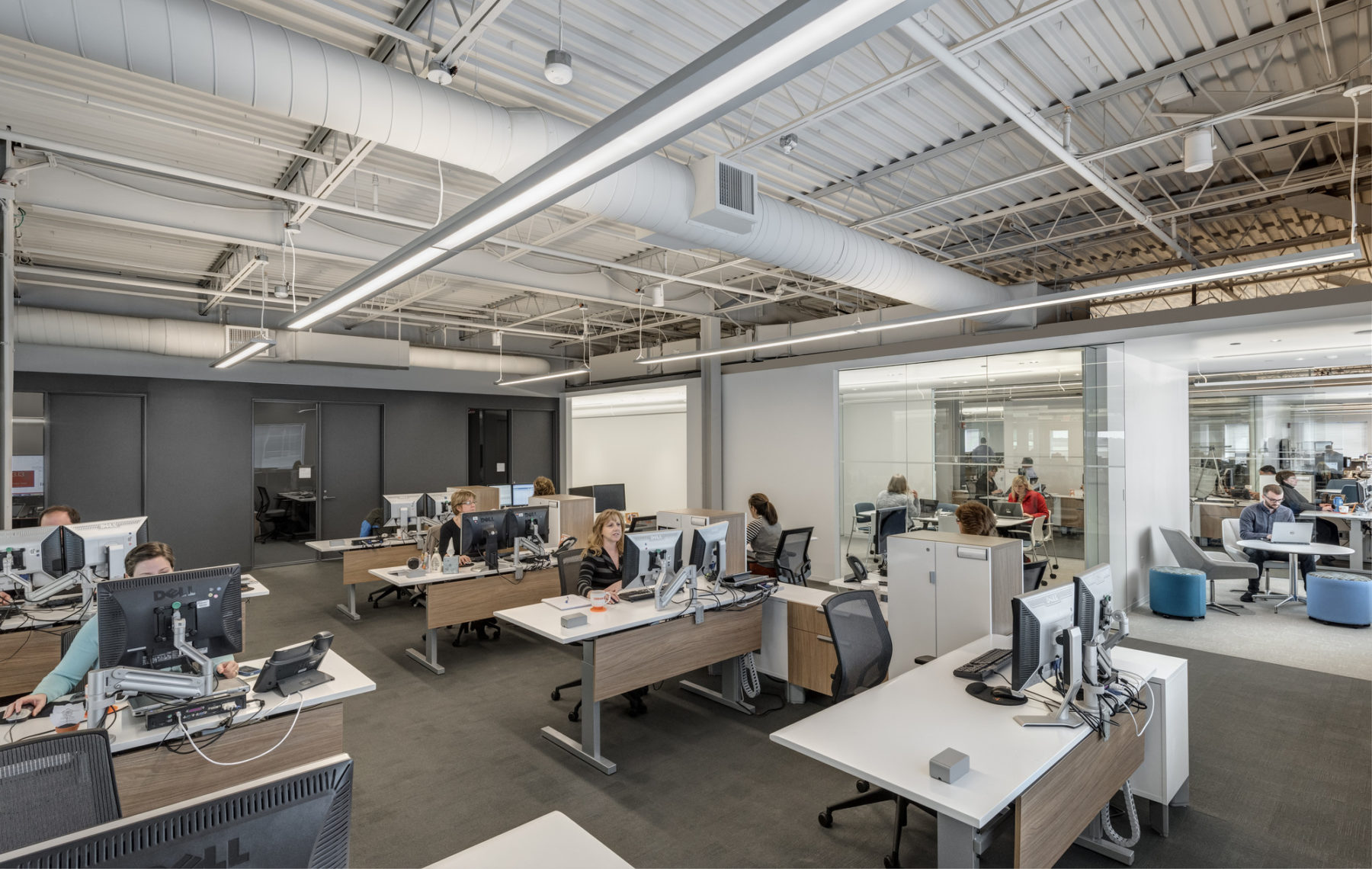 workstations lined up in a room