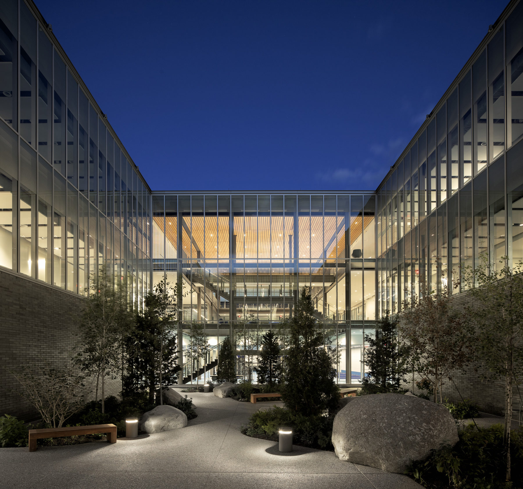 exterior photo of courtyard at night