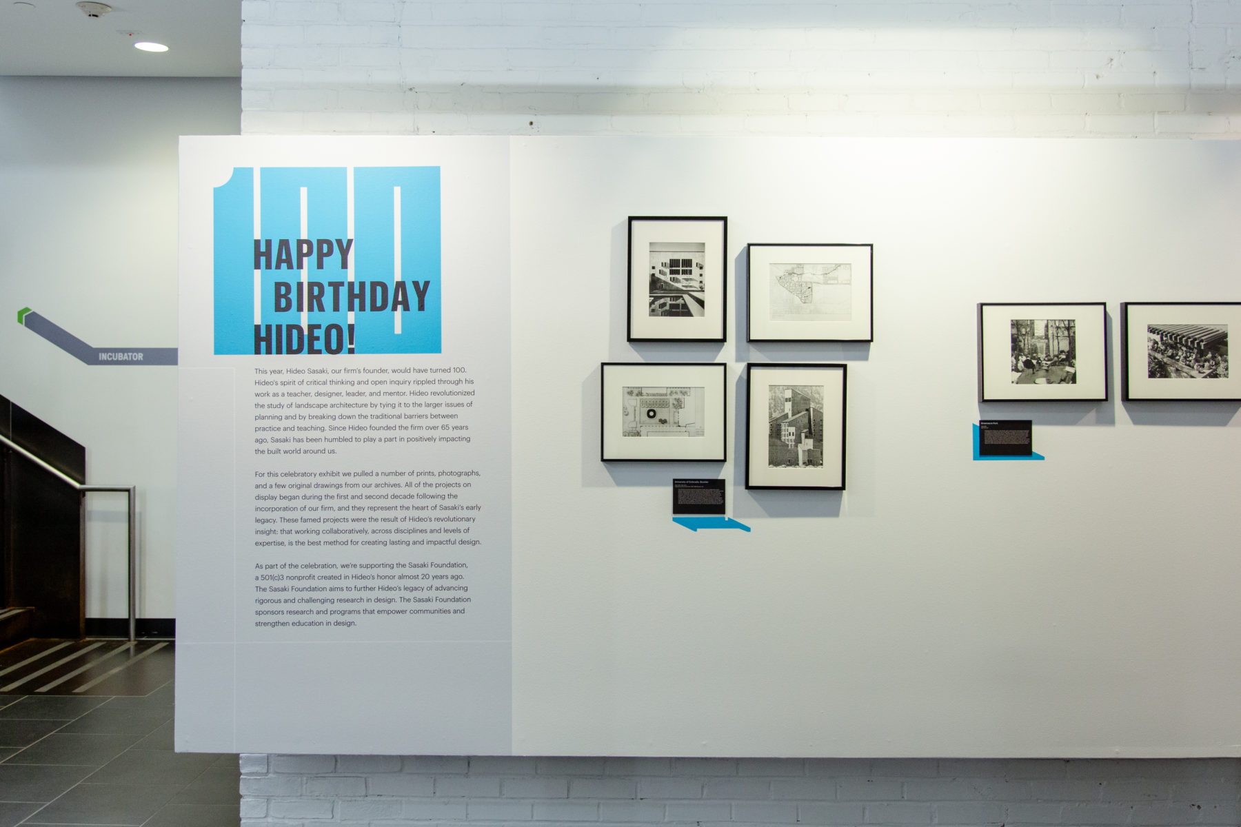 The Sasaki studio gallery displaying project drawings