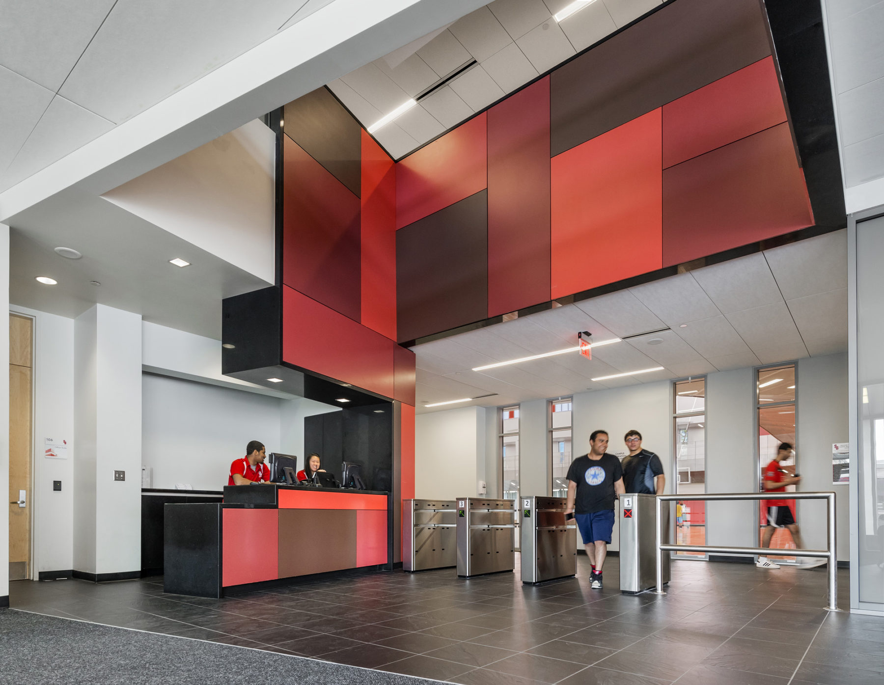 photograph of student entering recreational facility through reception entrance