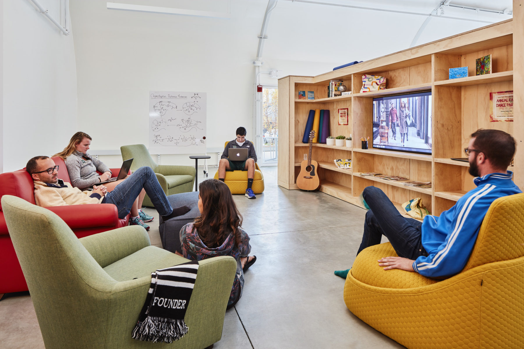 lounge area with colorful seating elements