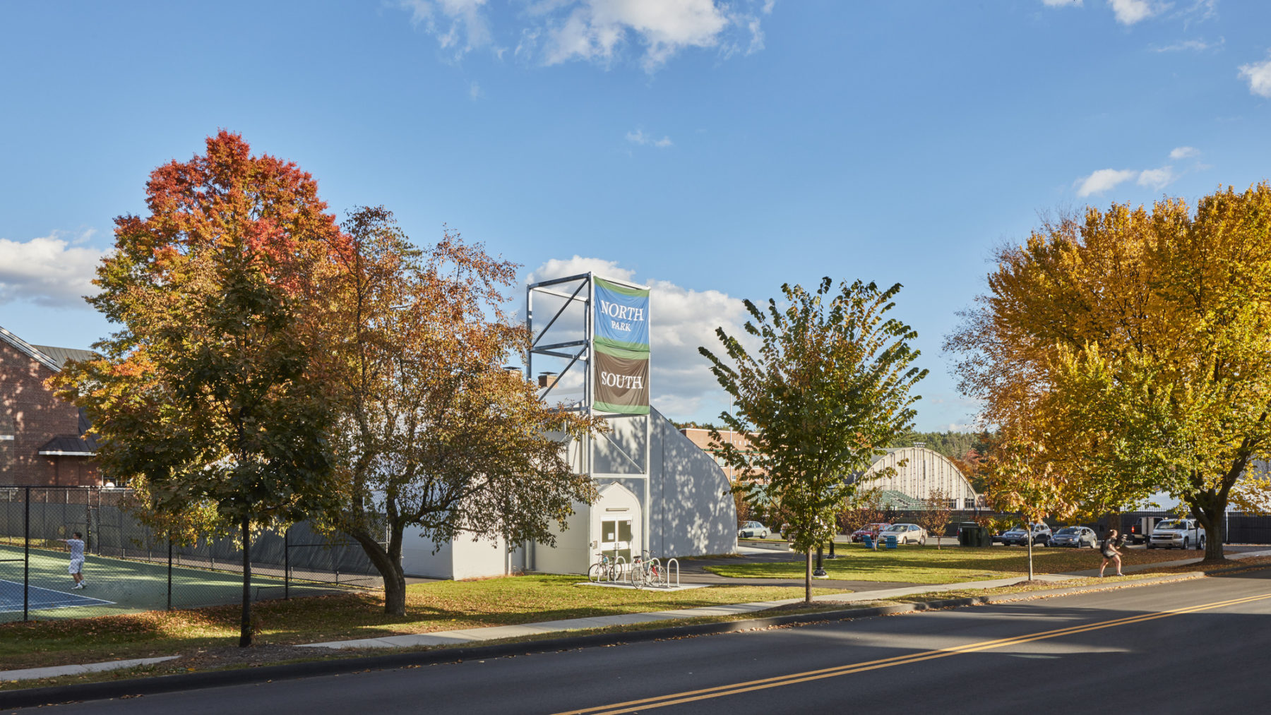 Outside of building with road and trees