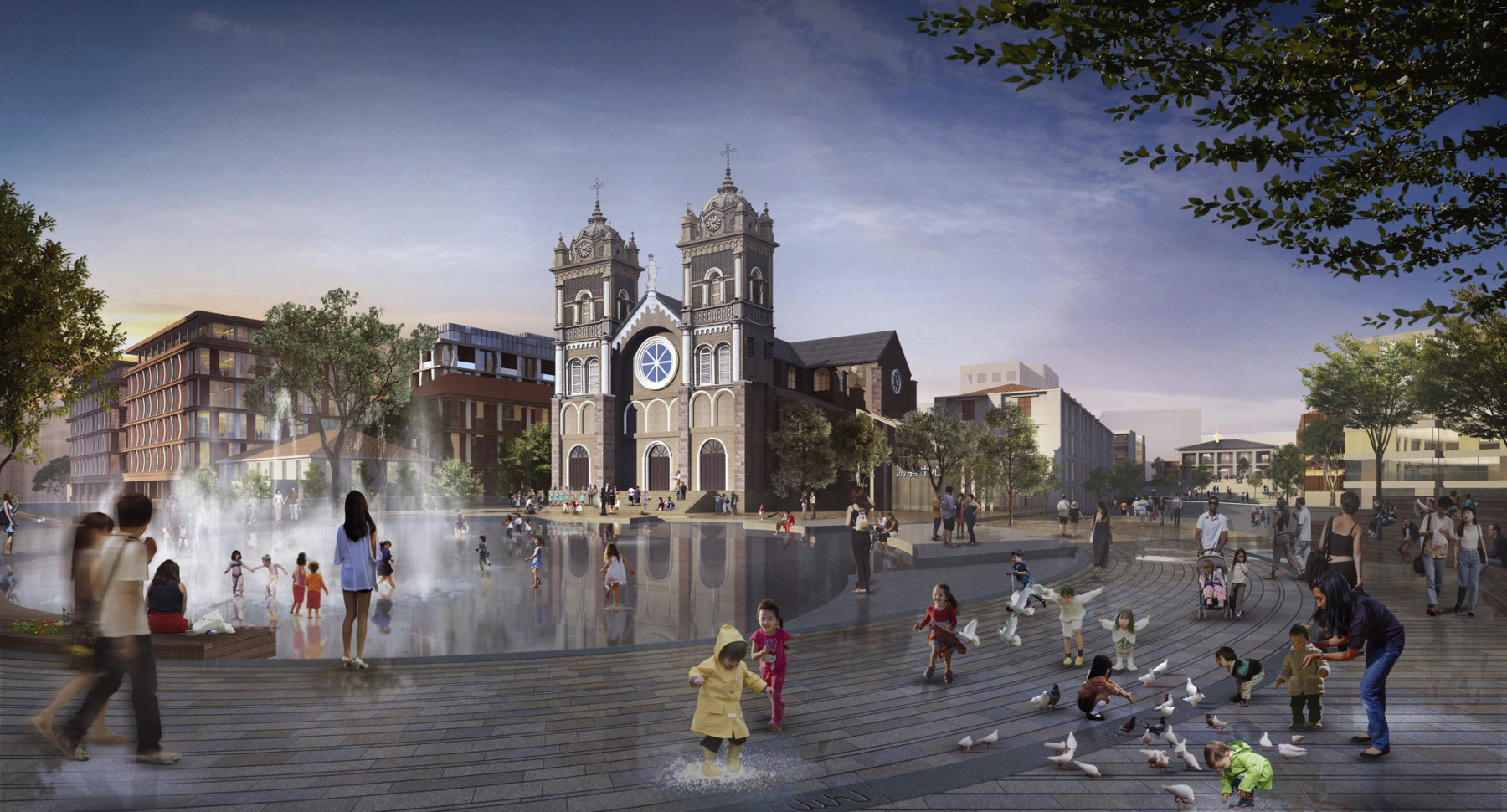 rendering of cathedral and plaza