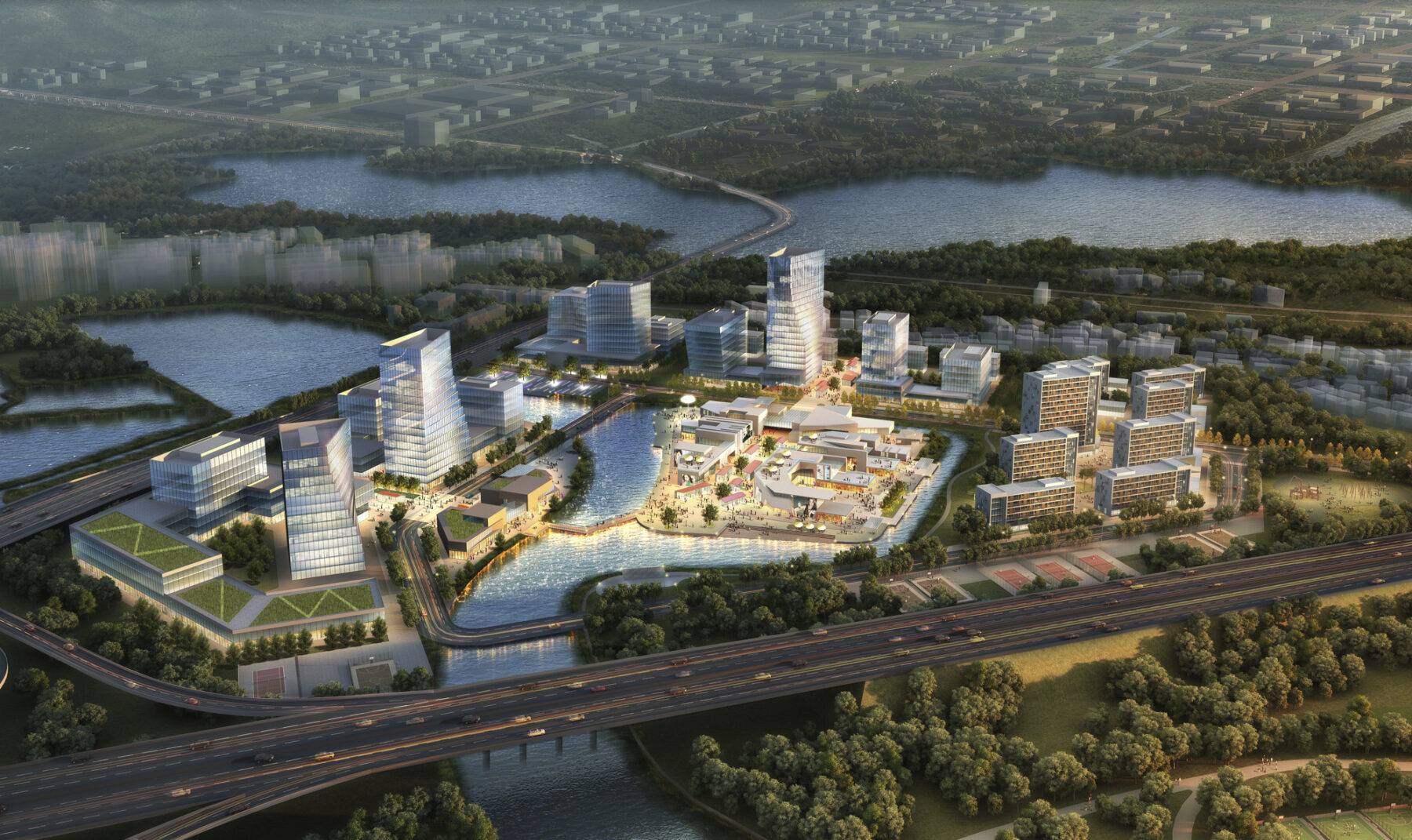 aerial rendering of Lenovo Wuhan Intelligent Valley R&D Campus