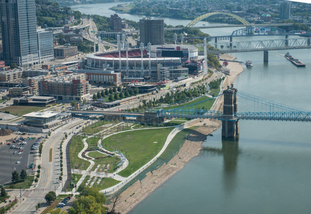 Aerial photo of the park when the river is flowing normally