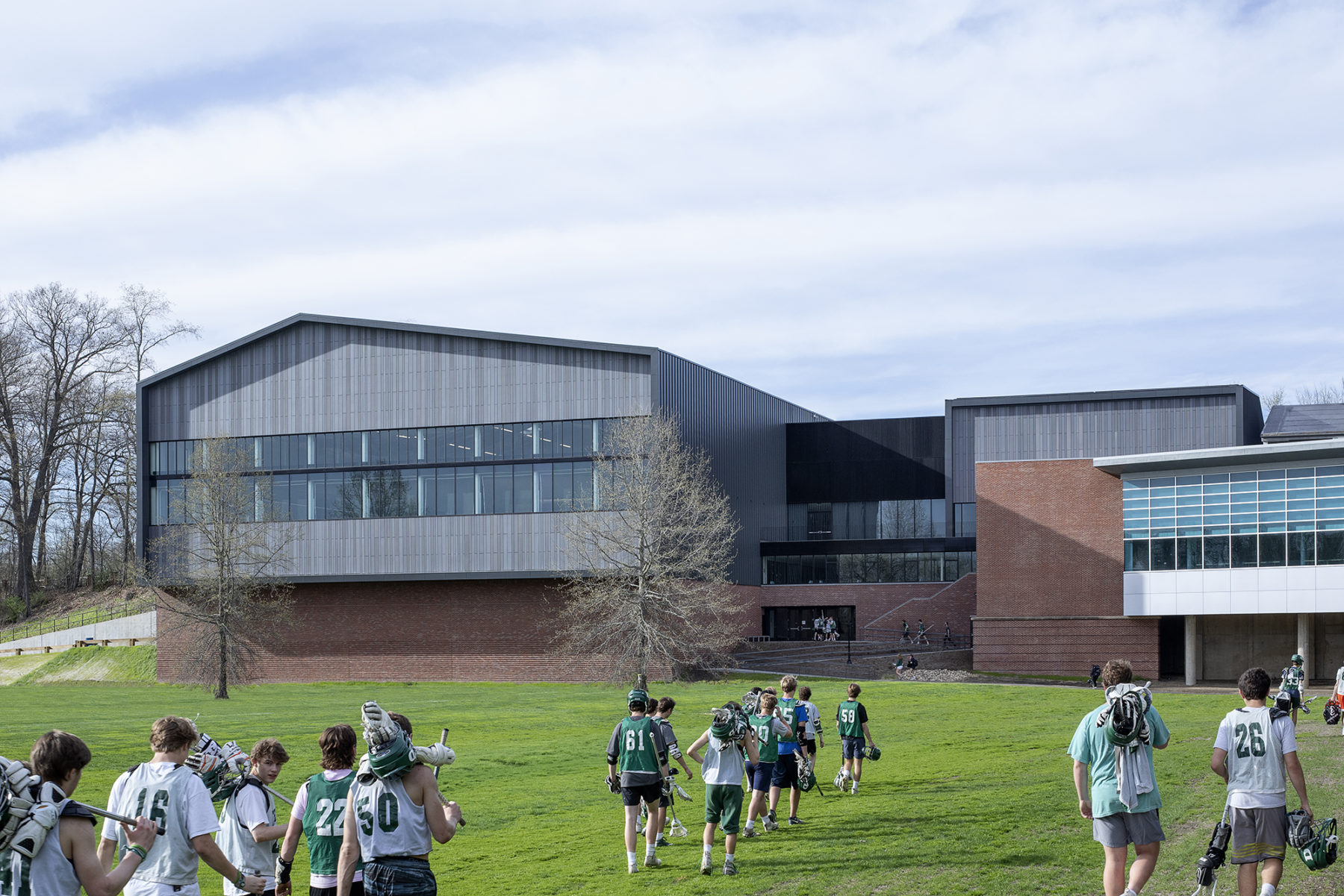 athletes walking back into building