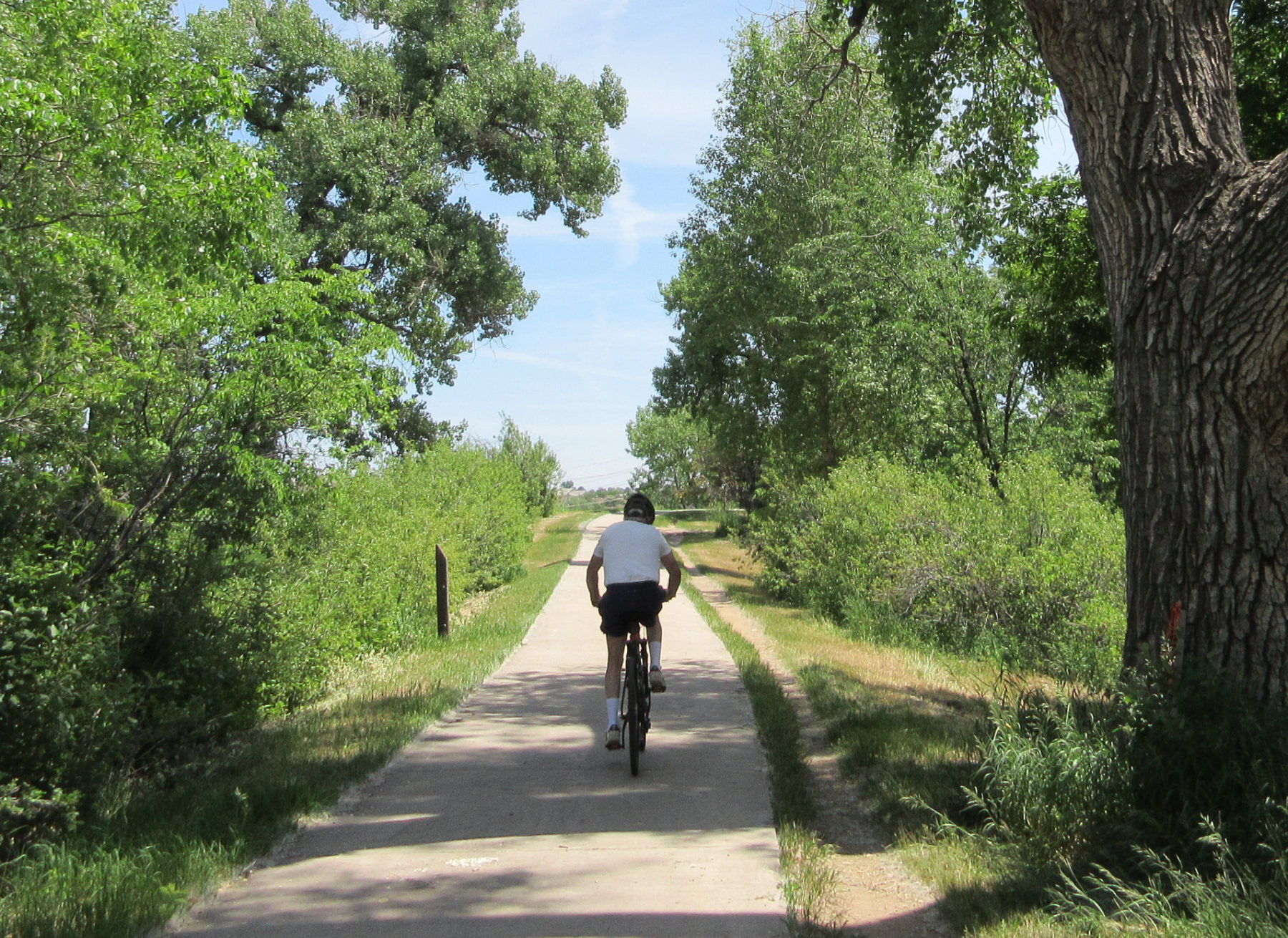 someone biking down a path