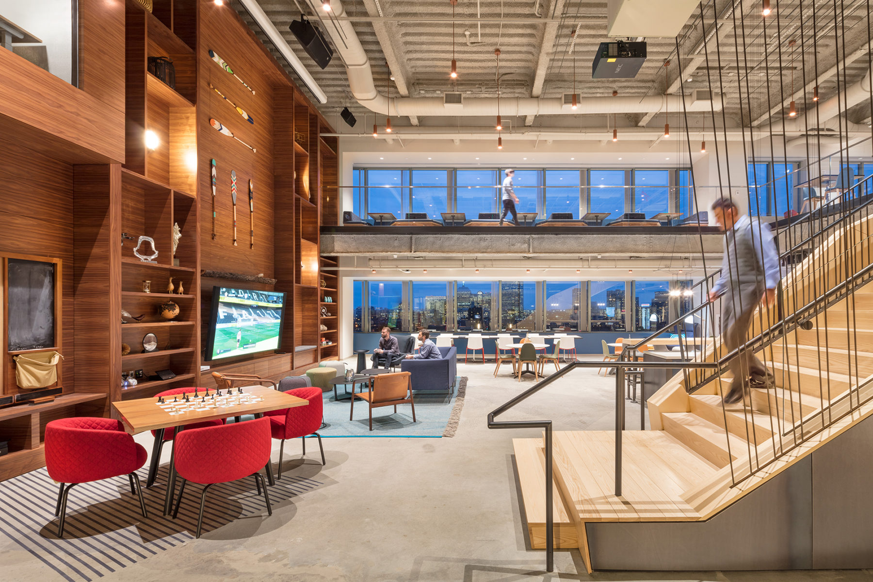 Microsoft interior with staircase and seating