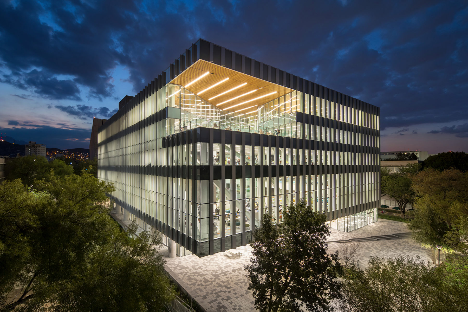 exterior view of library at night